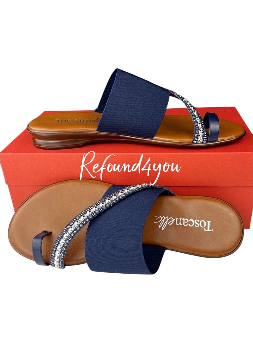 Toscanella - ‘Navy Jeweled Sandals’ SZ:  9, 9.5. NWT Firm!